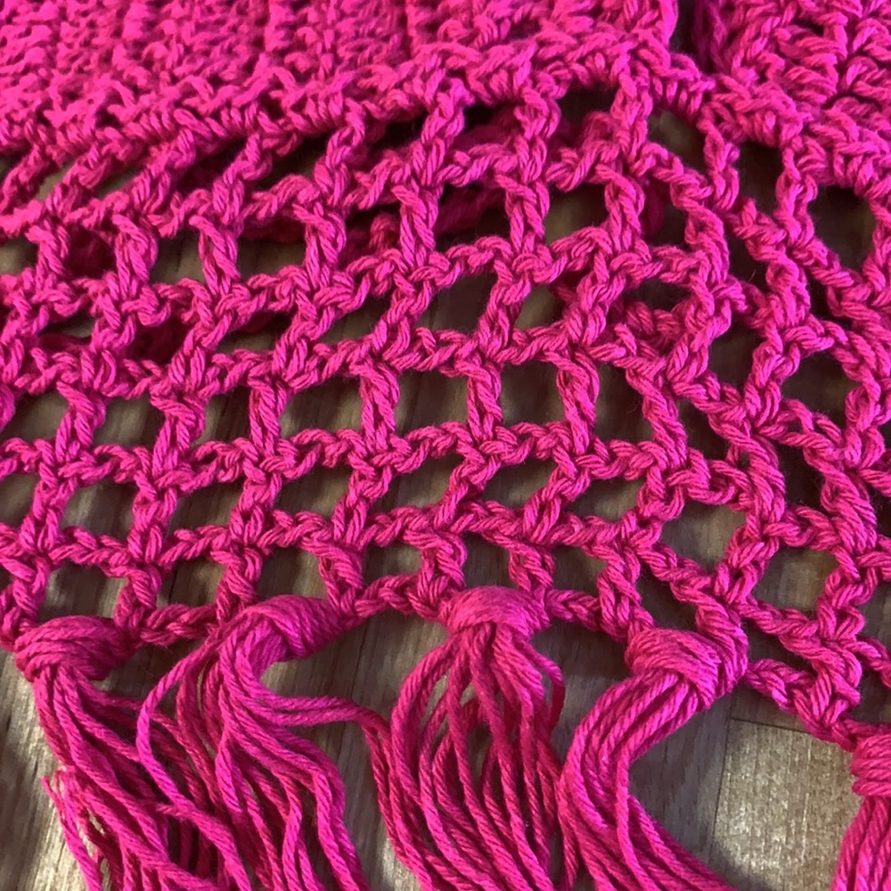 Fuchsia Raspberry Fringe Hem Crochet Tie Top - Picture 10 of 16